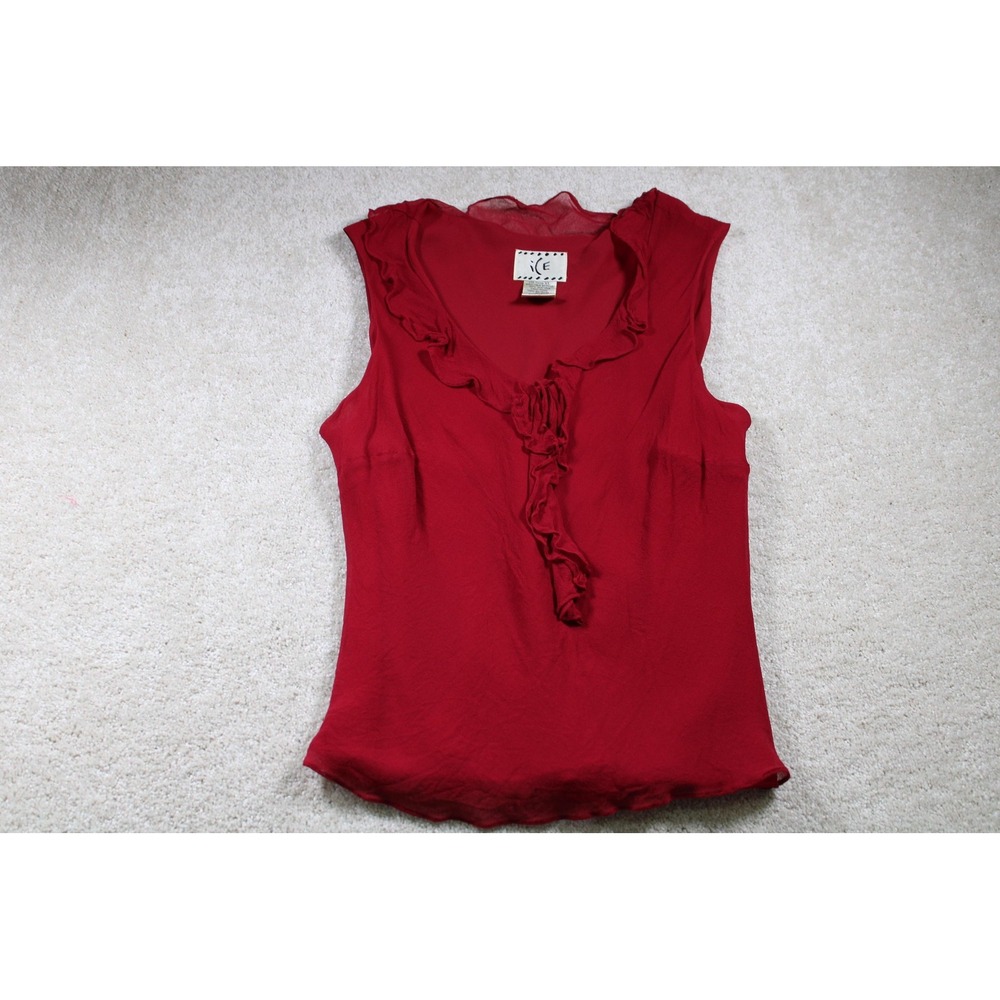 Ice‎ Top Blouse Womens XL Silk Ruffle Sleeveless Tank Shirt Lightweight Dressy